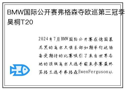 BMW国际公开赛弗格森夺欧巡第三冠李昊桐T20