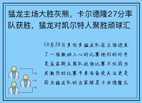 猛龙主场大胜灰熊，卡尔德隆27分率队获胜，猛龙对凯尔特人聚胜顽球汇