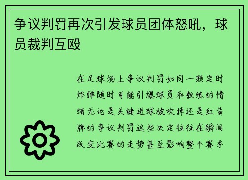 争议判罚再次引发球员团体怒吼，球员裁判互殴