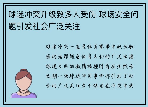 球迷冲突升级致多人受伤 球场安全问题引发社会广泛关注